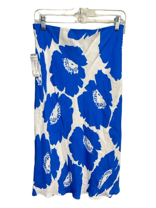 Milly Size P Blue & White Viscose Floral Midi Elastic Waist Skirt Blue & White / P