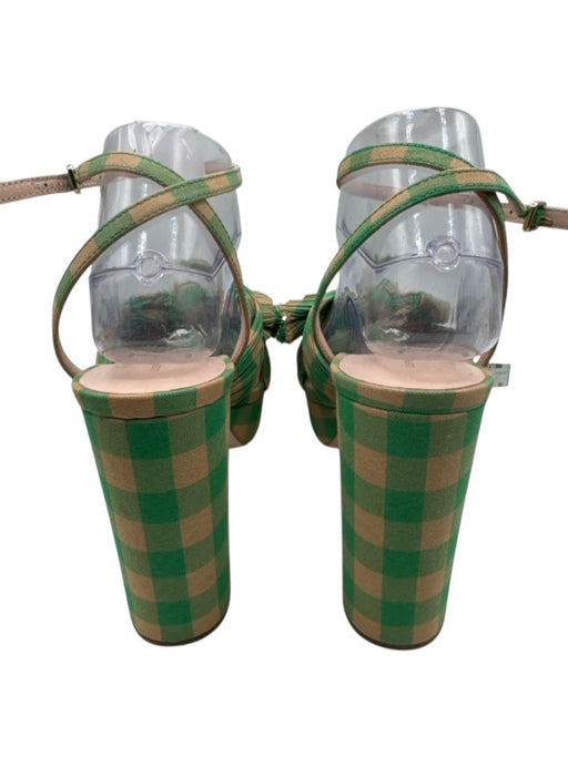 Loeffler Randall Shoe Size 9 Green & Tan Textile Gingham Checked Bow Tie Sandals Green & Tan / 9