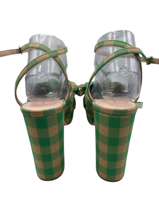 Loeffler Randall Shoe Size 9 Green & Tan Textile Gingham Checked Bow Tie Sandals Green & Tan / 9