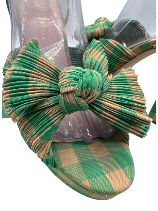 Loeffler Randall Shoe Size 9 Green & Tan Textile Gingham Checked Bow Tie Sandals Green & Tan / 9