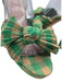 Loeffler Randall Shoe Size 9 Green & Tan Textile Gingham Checked Bow Tie Sandals Green & Tan / 9