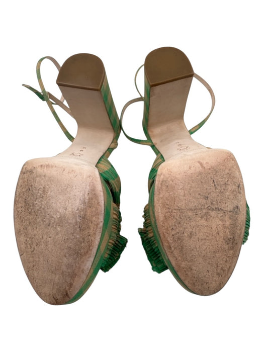 Loeffler Randall Shoe Size 9 Green & Tan Textile Gingham Checked Bow Tie Sandals Green & Tan / 9