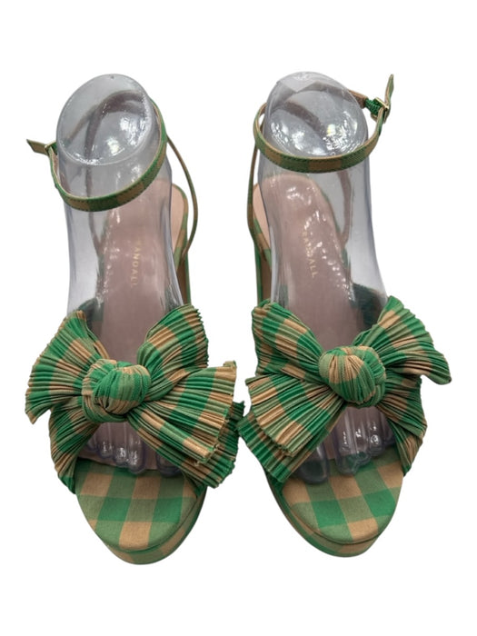 Loeffler Randall Shoe Size 9 Green & Tan Textile Gingham Checked Bow Tie Sandals Green & Tan / 9