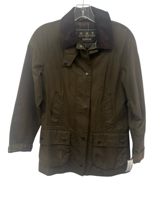 Barbour Size 2 Brown Cotton Waxed Front Pockets Corduroy Trim Jacket Brown / 2