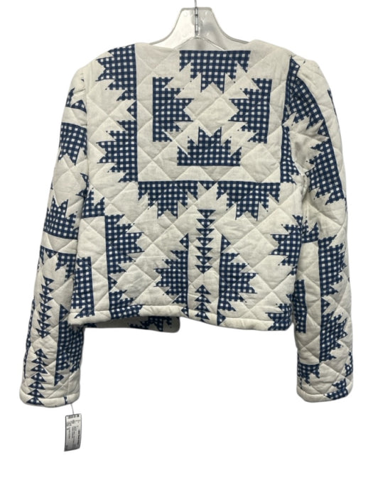 Caroline Constas Size S White & Blue Linen & Rayon Open Front Quilted Jacket White & Blue / S