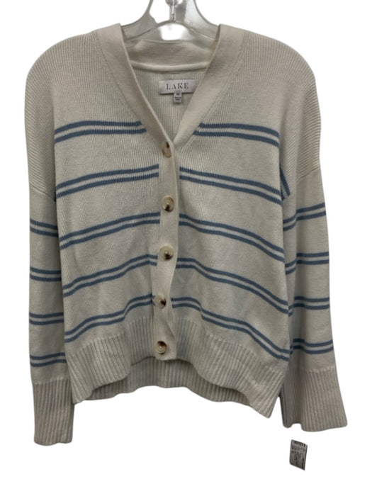 Lake Size XS Cream & Blue Cotton Button Front Striped Cardigan Sweater Cream & Blue / XS