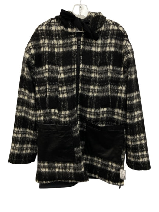 Zara Size S Black & White Cotton Zip Front Patch Pockets Coat Black & White / S