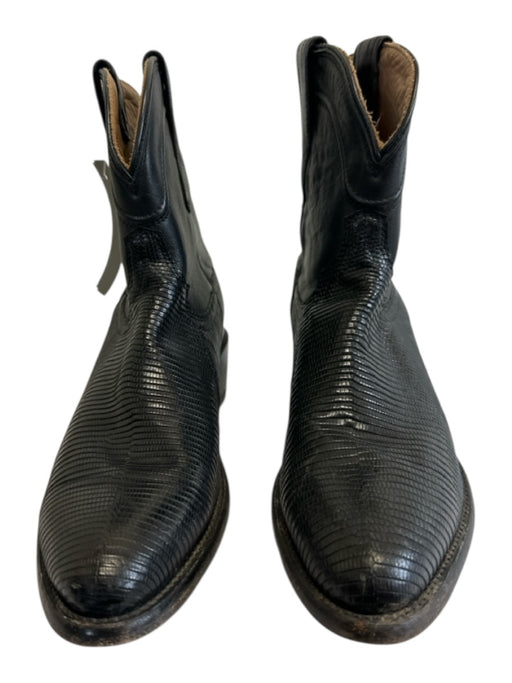 Tecovas Shoe Size 9.5 Black Leather Stacked Block Heel Pointed Toe Booties Black / 9.5