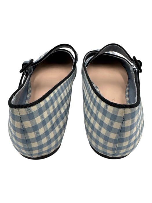 Loeffler Randall Shoe Size 9 Blue & Cream Leather Gingham Checked Strap Flats Blue & Cream / 9