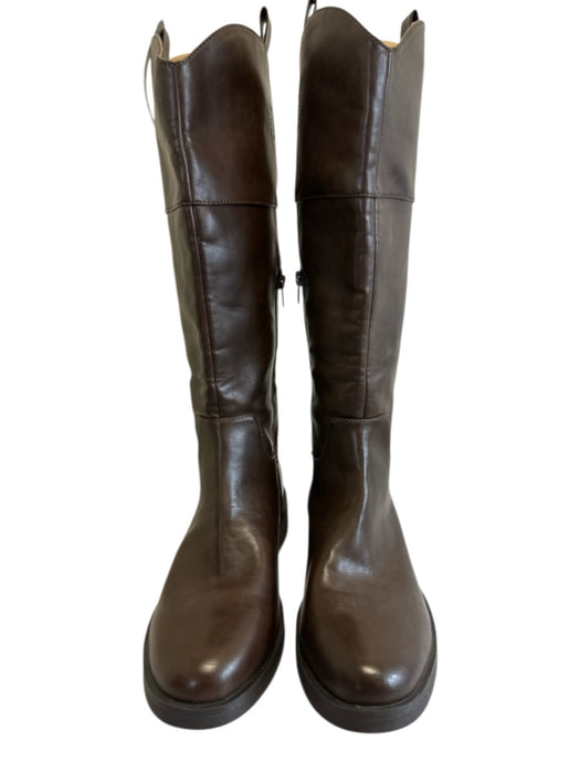 Crown Vintage Shoe Size 9.5 Brown Leather Stacked Block Heel Side Zip Boots Brown / 9.5