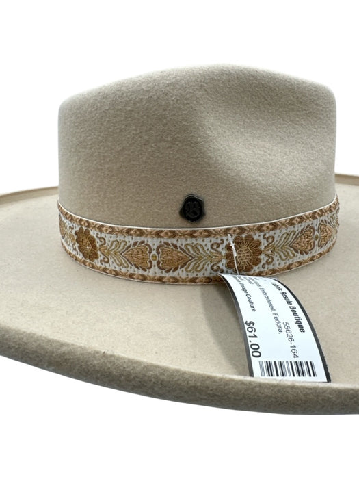 Biltmore Vintage Couture Beige Wool Embroidered Fedora Hat Beige