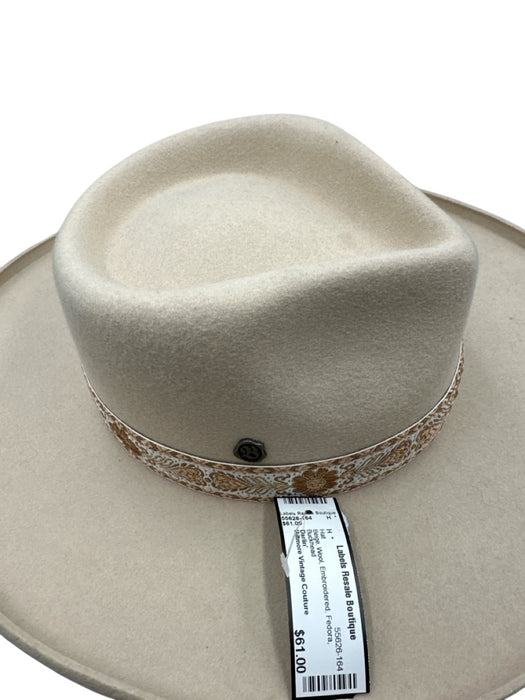Biltmore Vintage Couture Beige Wool Embroidered Fedora Hat Beige