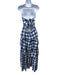 Sue Sartor Size S Blue & White Cotton Gingham Strapless Tie Back Ruffle Dress Blue & White / S