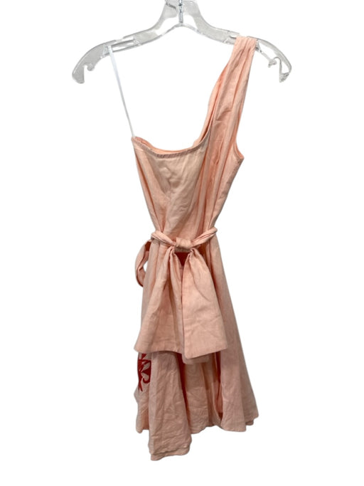 Fanm Mon Size S Peach Pink & Orange Linen Embroidered Flowers One Shoulder Dress Peach Pink & Orange / S