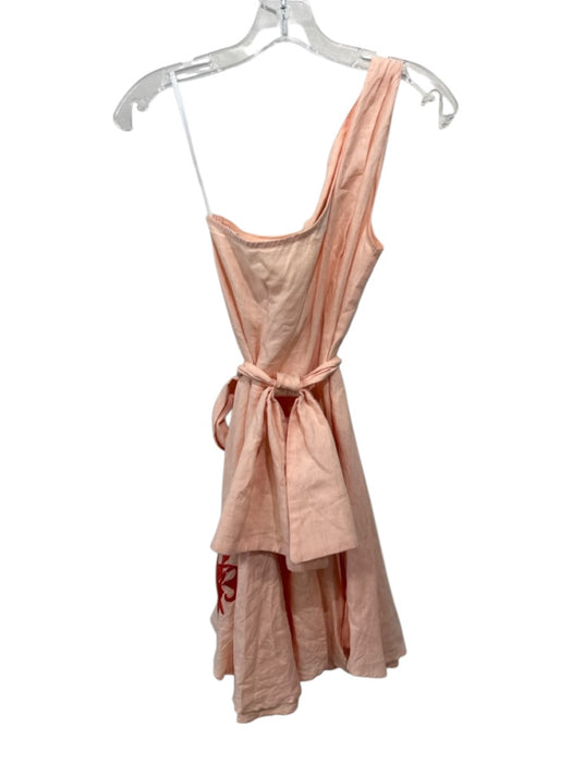 Fanm Mon Size S Peach Pink & Orange Linen Embroidered Flowers One Shoulder Dress Peach Pink & Orange / S