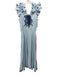 Fanm Mon Size S Light Blue & Navy Linen Embroidered Flowers Ruffle Straps Dress Light Blue & Navy / S