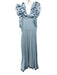 Fanm Mon Size S Light Blue & Navy Linen Embroidered Flowers Ruffle Straps Dress Light Blue & Navy / S