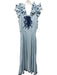 Fanm Mon Size S Light Blue & Navy Linen Embroidered Flowers Ruffle Straps Dress Light Blue & Navy / S