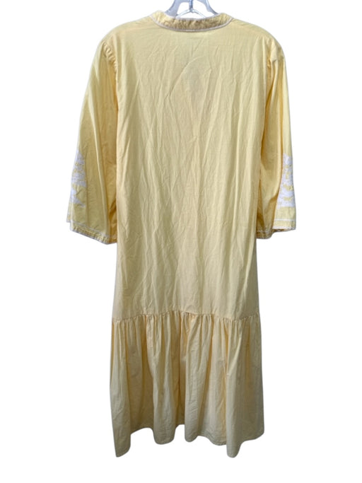 Julia Amory Size M Butter Yellow Cotton Embroidered Detail Stand Collar Dress Butter Yellow / M