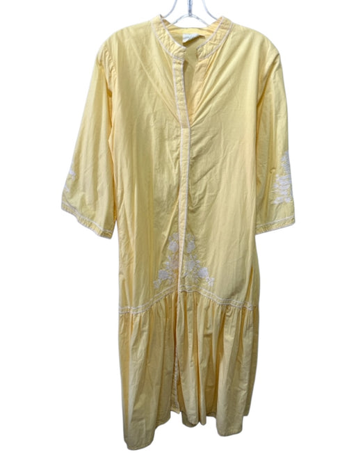 Julia Amory Size M Butter Yellow Cotton Embroidered Detail Stand Collar Dress Butter Yellow / M