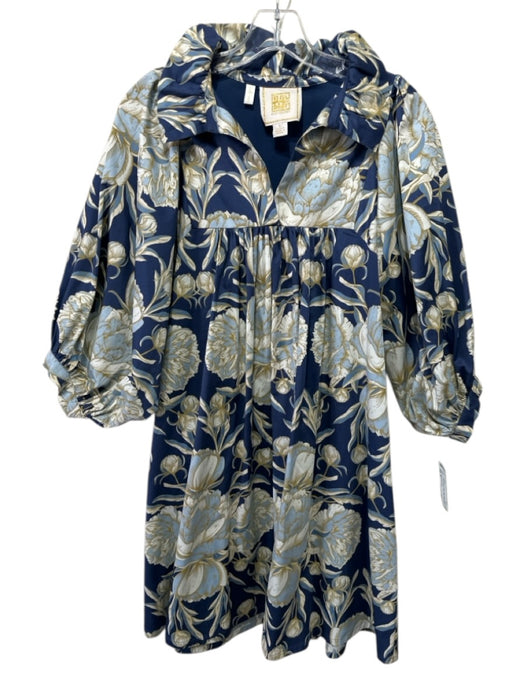 Emily McCarthy Size S Blue, White & Gold Cotton Blend Floral Collar Mini Dress Blue, White & Gold / S