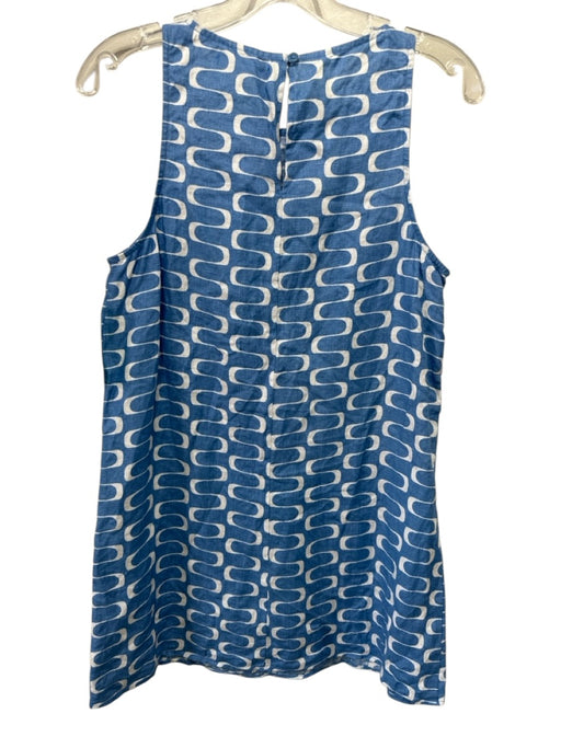 Reformation Size XS Blue & White Linen Abstract Geometric Sleeveless Midi Dress Blue & White / XS
