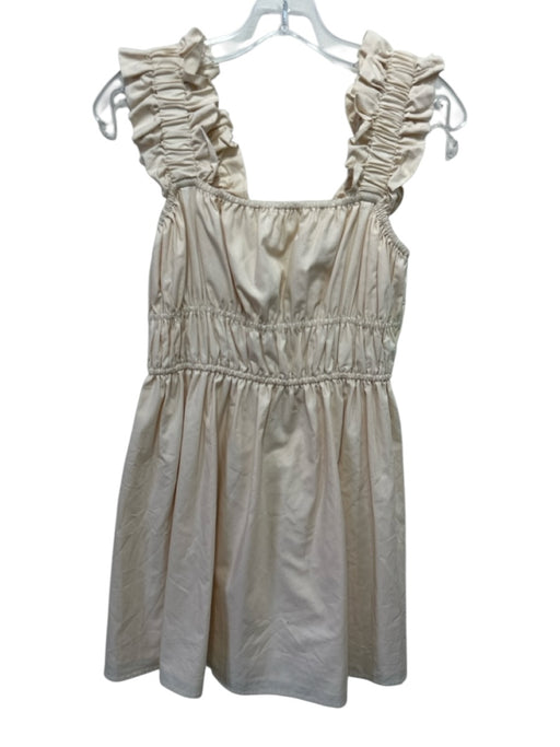 English Factory Size S Cream Beige Cotton Gathered Bodice Ruffle Straps Dress Cream Beige / S