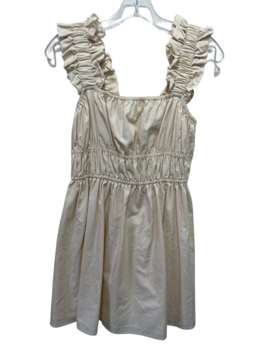 English Factory Size S Cream Beige Cotton Gathered Bodice Ruffle Straps Dress Cream Beige / S