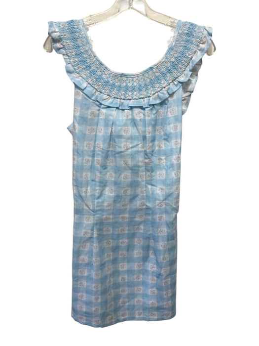 Dondolo Size L Light blue & white Linen & Cotton Gingham Daisy Ruffle Trim Dress Light blue & white / L