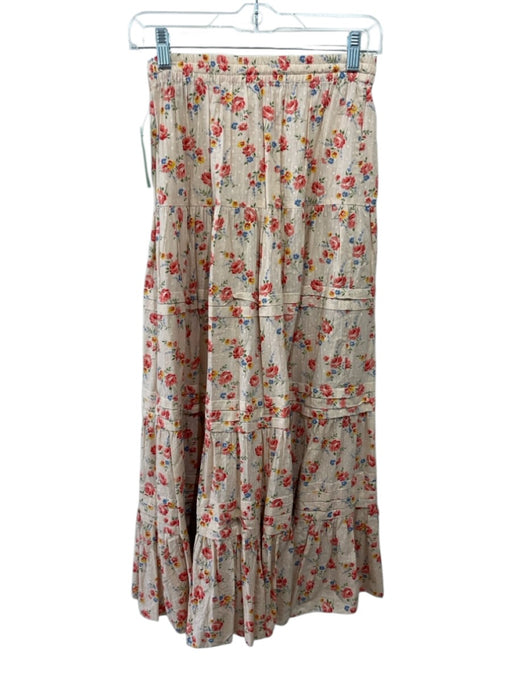 The Great Size XS Peach Pink & Multi Cotton Floral Drawstring Waist Tiered Skirt Peach Pink & Multi / XS