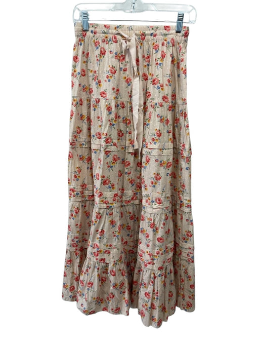 The Great Size XS Peach Pink & Multi Cotton Floral Drawstring Waist Tiered Skirt Peach Pink & Multi / XS