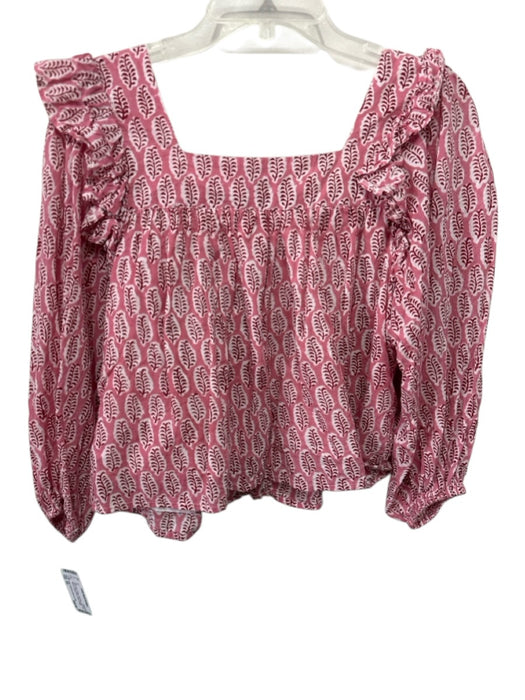 India Collection Emerson Fry Size XS Pink & Red Cotton Leaf Print Top Pink & Red / XS