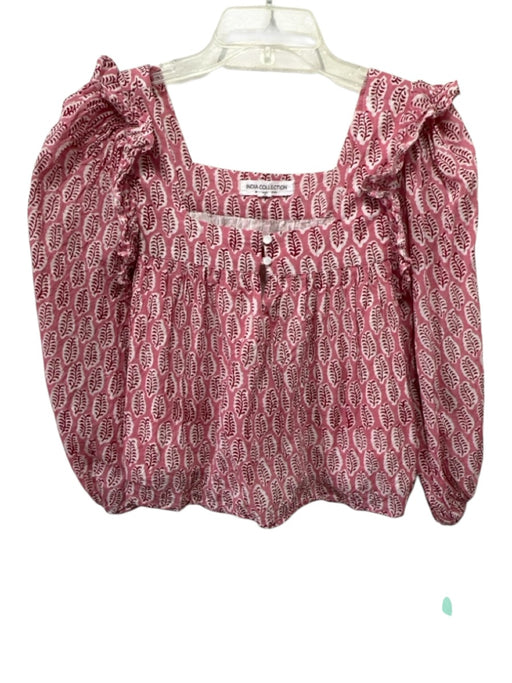 India Collection Emerson Fry Size XS Pink & Red Cotton Leaf Print Top Pink & Red / XS