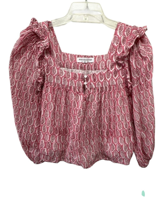 India Collection Emerson Fry Size XS Pink & Red Cotton Leaf Print Top Pink & Red / XS