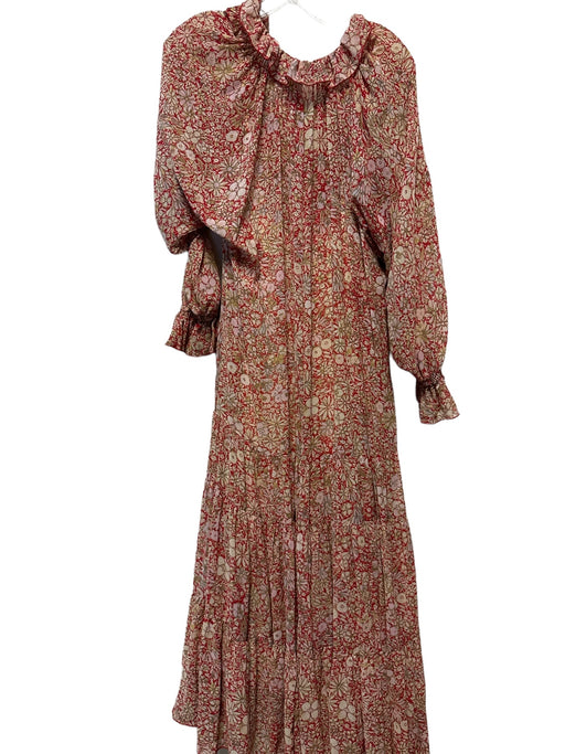 Free People Size XS Red & Tan Polyester Long Sleeve Floral Maxi Dress Red & Tan / XS