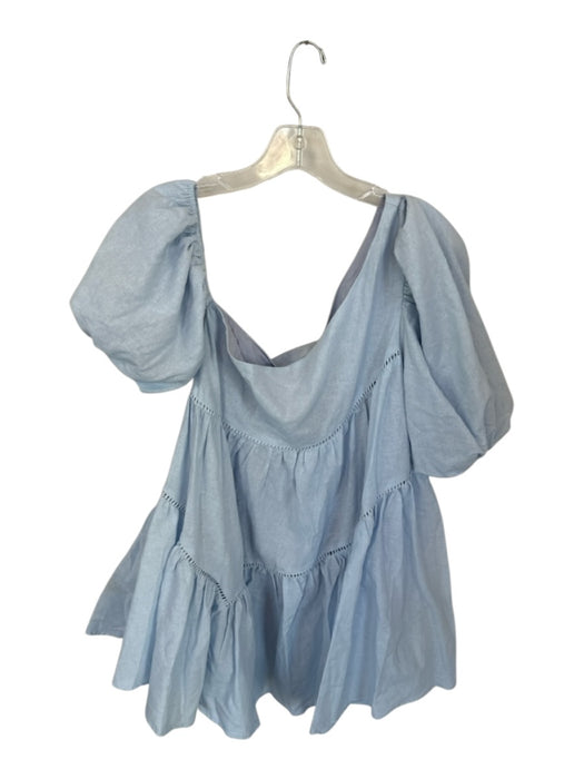 Showpo Size 4 Baby Blue Cotton Balloon Sleeve Asymetric Dress Baby Blue / 4