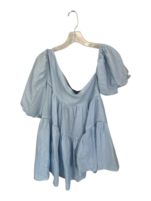 Showpo Size 4 Baby Blue Cotton Balloon Sleeve Asymetric Dress Baby Blue / 4