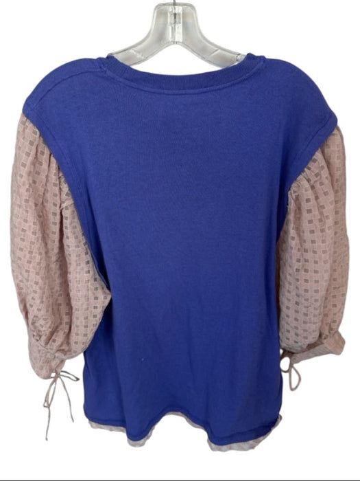 Free People Size Est M/L purple & pink Cotton Blend Long Balloon Sleeve Top purple & pink / Est M/L