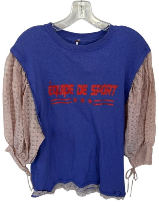 Free People Size Est M/L purple & pink Cotton Blend Long Balloon Sleeve Top purple & pink / Est M/L