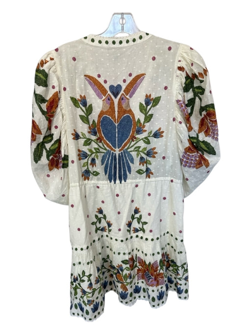 Farm Rio Size S Cream & Green Cotton Long Balloon Sleeve Botanical Dress Cream & Green / S