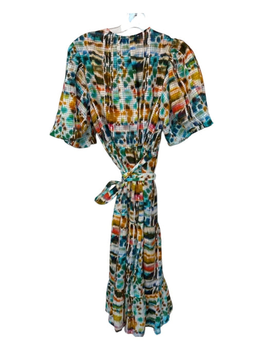 Marie Oliver Size M Multi Linen Blend Short Balloon Sleeve Tie Dye Wrap Dress Multi / M