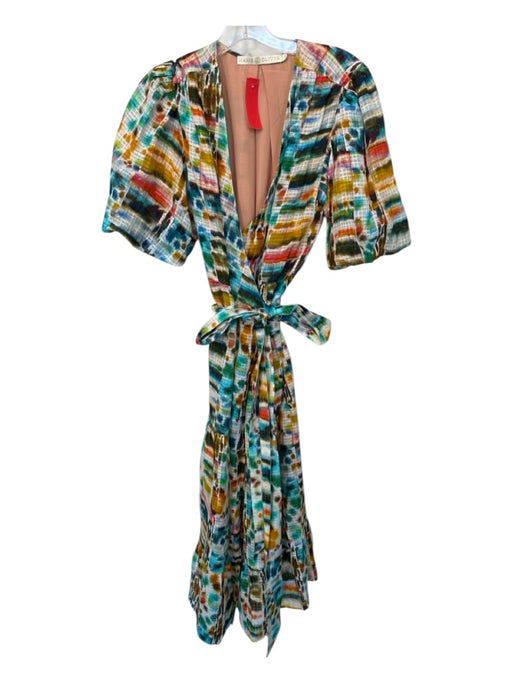 Marie Oliver Size M Multi Linen Blend Short Balloon Sleeve Tie Dye Wrap Dress Multi / M