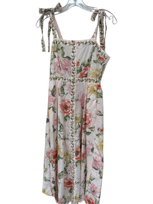 Calypso St. Barth Size 6 Pink & Green Cotton Tie Straps Botanical Buttons Dress Pink & Green / 6