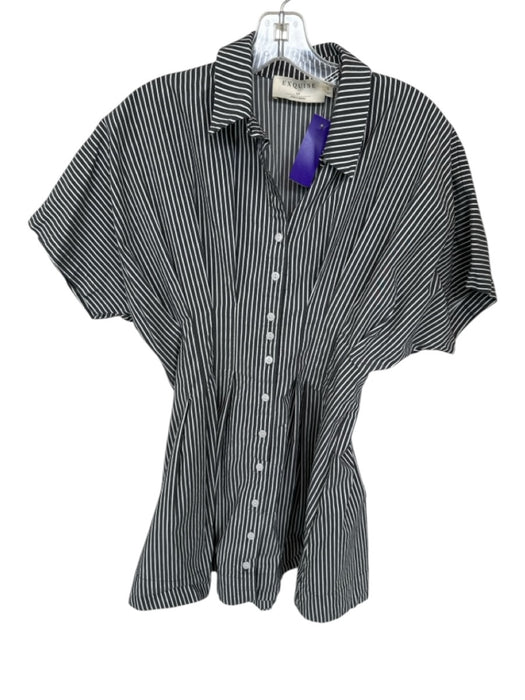 Exquise Size S Gray & White Cotton Blend Short Sleeve Striped Button Down Dress Gray & White / S