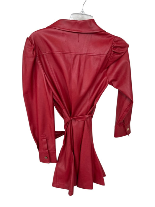 Dolce Cabo Size S Red Vegan Leather Long Sleeve Button Down Belted Collar Dress Red / S