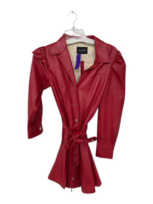 Dolce Cabo Size S Red Vegan Leather Long Sleeve Button Down Belted Collar Dress Red / S