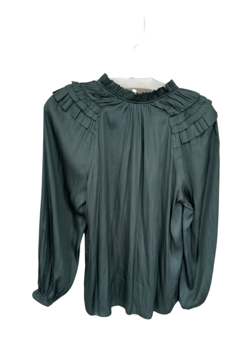 Current Air Size S Teal Green Polyester Long Sleeve Ruffles V Neck Top Teal Green / S
