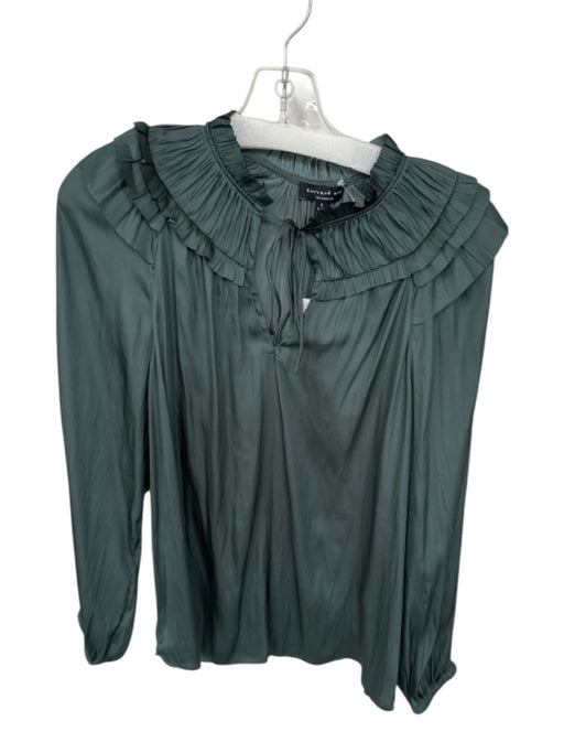 Current Air Size S Teal Green Polyester Long Sleeve Ruffles V Neck Top Teal Green / S