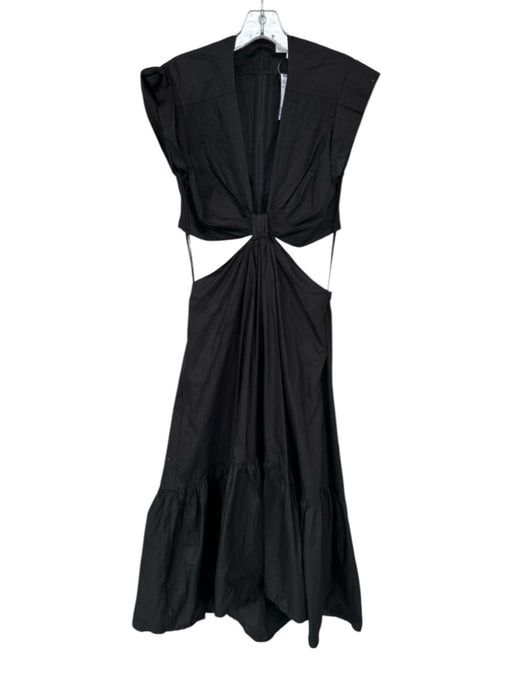 A.L.C. Size 6 Black Cotton Cap Sleeve Side Cut Outs Front knot Maxi Dress Black / 6