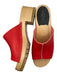Hasbeens Shoe Size 38 Tan & Red Leather Wood Block Heel Mules Tan & Red / 38